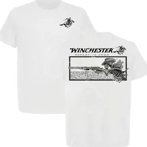 Winchester Repeating Arms T-Shirt, Skeleton Cowboy Graphic Tee, White Cotton Menwear, Vintage Western Hunting Shirt, Gift for Gun & Cowboy Fans. UTM