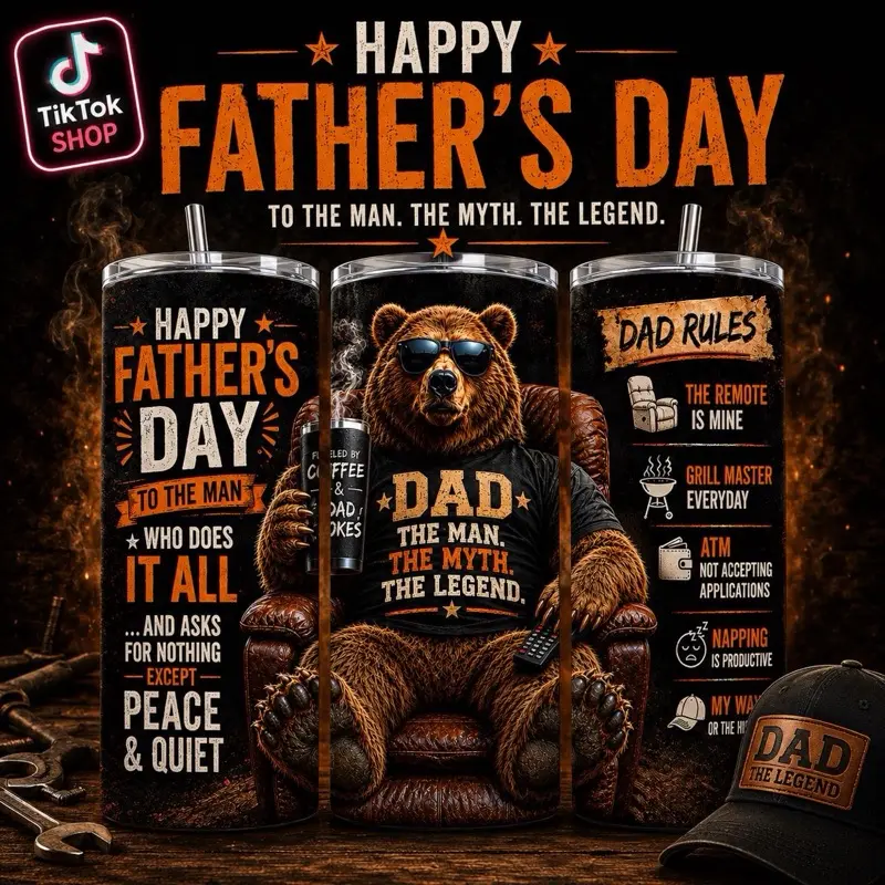 Legendary Dad Bear 20oz Skinny Tumbler, Father’s Day Gift, Dad Rules Drinkware