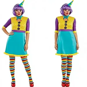 Vibrant Women’s Clown Costume Rainbow Striped Jumpsuit | Colorful Circus Outfit for Halloween Cosplay Carnival Party & Stage Performance