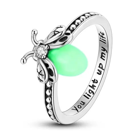 925 Silver-Plated Firefly Fluorescent Artificial Crystal Ring with Bling Effect - 925 Rings, Statement Jewelry, Alt Accessories for Women, Anniversary Gift