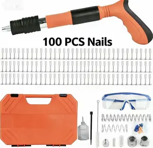 Manual Mini Steel Nail Gun, 5 Power Adjustable Concrete Nail Gun, Integrated Air Nailer for Woodworking, Home Repair with 100 Nails