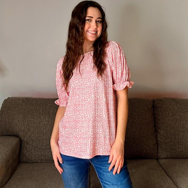 ZEAGOO Womens Blouses Dressy Casual Spring Floral Print Crewneck Smocked Puff Short Sleeve Shirts Springtok