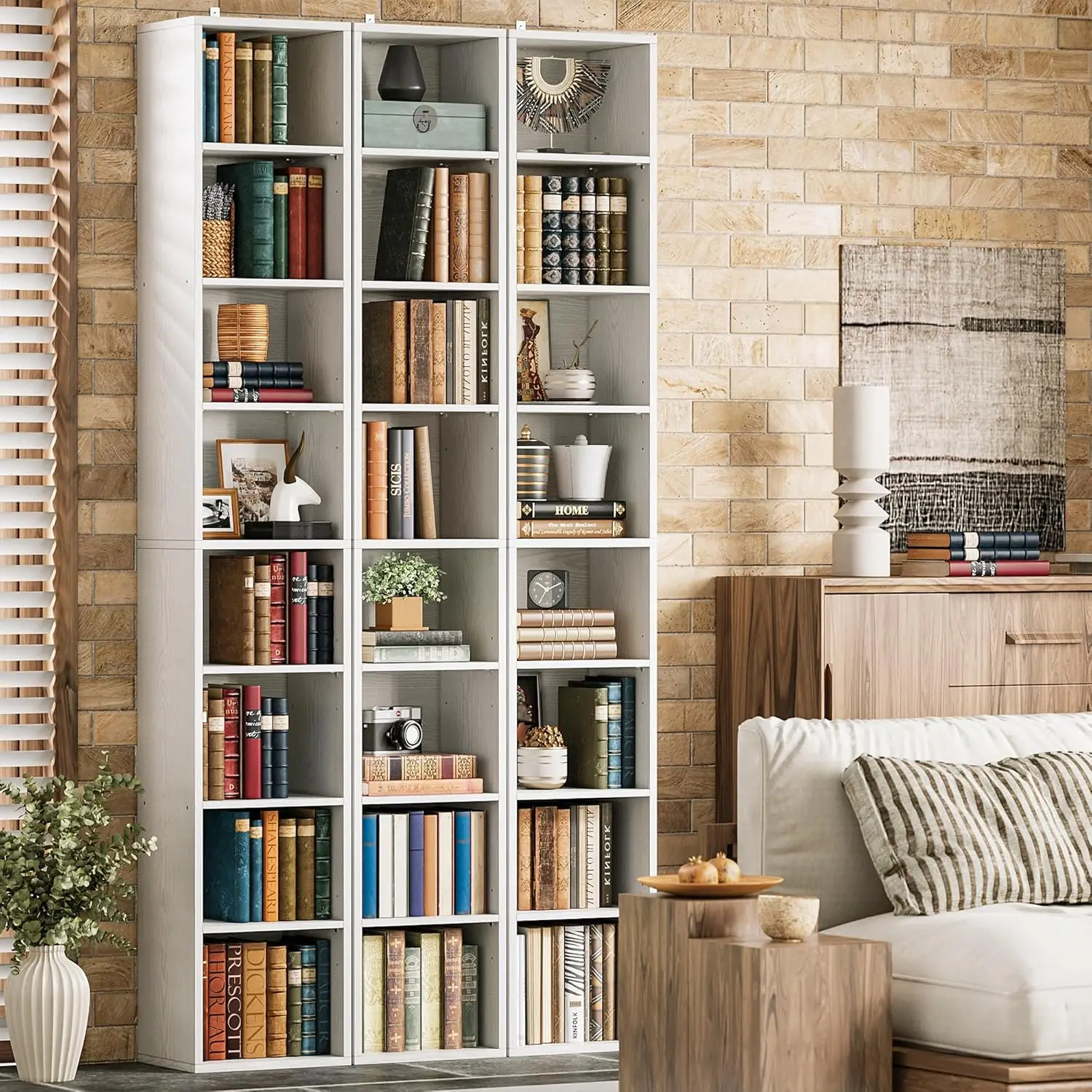 IRONCK Tall Narrow Bookshelf 8 Tiers, Compact Corner Bookcase, Easy to Match for Living Room, Office, Study, Bedroom