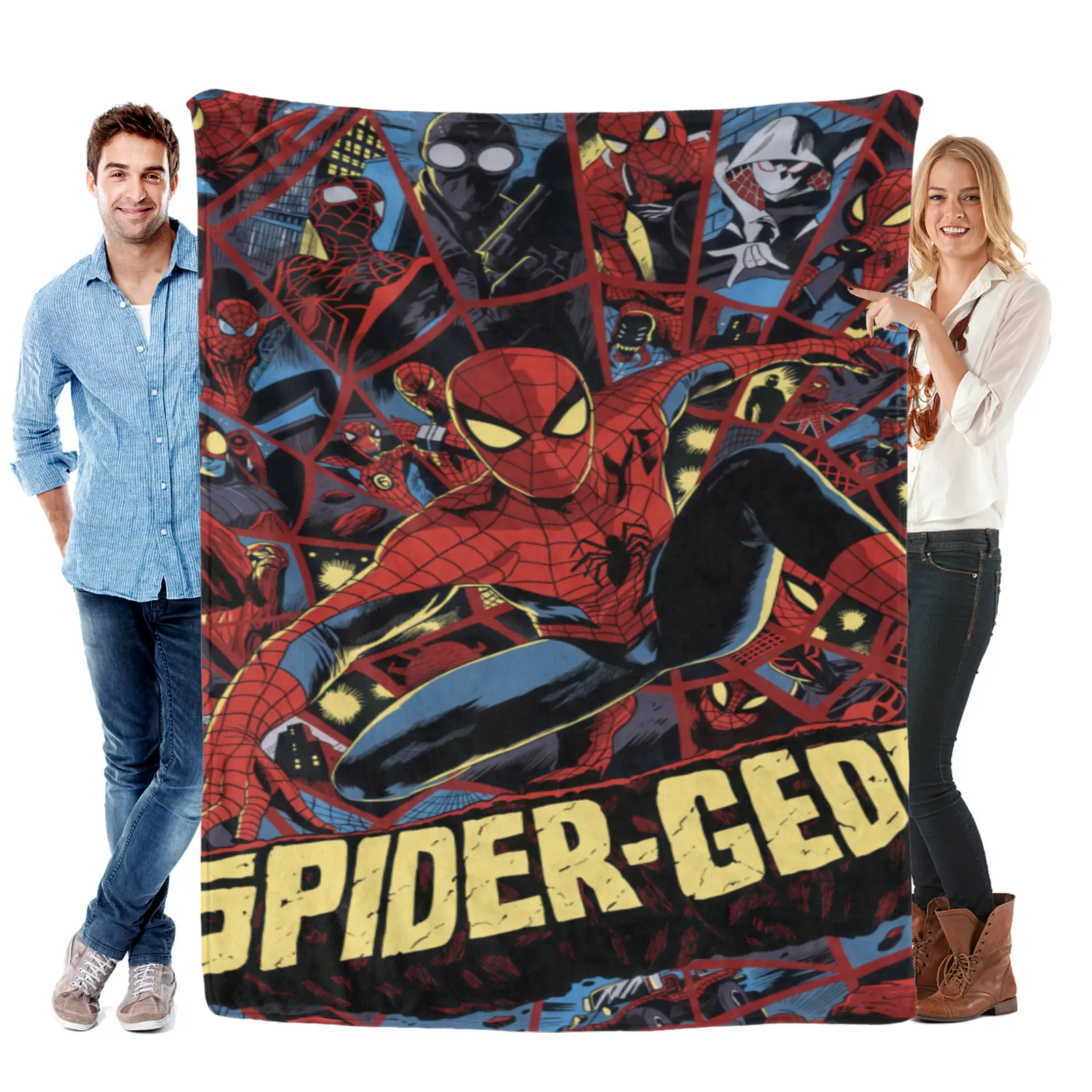 [SummerVibes] Marvel Spider-Geddon All Spiders Collage Flannel Blanket - Ultra Soft Wrinkle Resistant, Marvel Merch Blanket as Birthday Gift for Teen Boy Marvel Fans