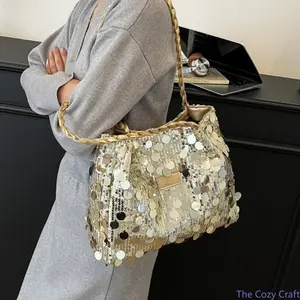 Sparkly Sequin Underarm Shoulder Bag For Women Trendy Unique Stylish Large Capacity Casual Purse Fashion Statement Design Versatile Daily Accessory Lightweight Glam Handbag For Party Night Out Shopping Weekend Street Style outdoorfun