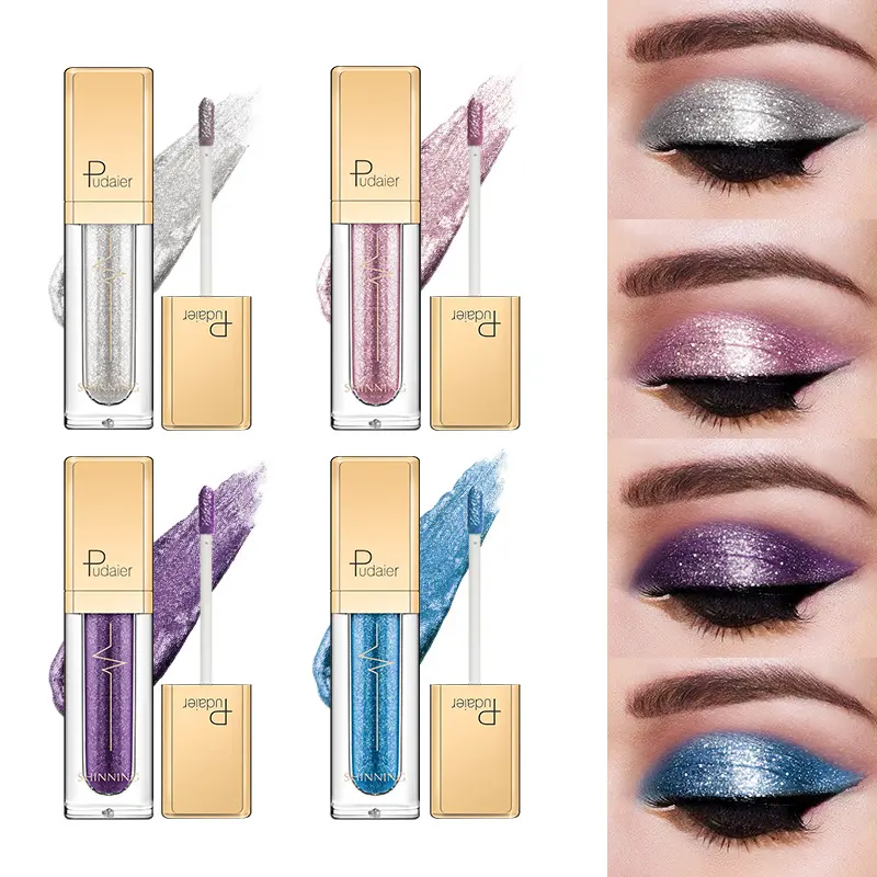 Pudaier 4-Color Sparkling Eyeshadow Liquid Diamond Eyeshadow Pearl Eyeshadow Highlighter Liquid Makeup Smooth Blend Evening Radiant Cosmetic