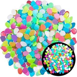 350 count Luminous Stones - Mixed Color Glow Rocks Decorations DIY Decorative Pebbles for Aquarium Fish Tank Sidewalk Garden Path Patio Terrace Lawn Yard Ornaments Colorful Cobbles Decor FD05MX350