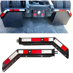 Black Angled Spring Mudguard Hanger Bracket Mudguard Fixing Set 1-1/ 8inch Bolt Spacing 30inch Length with Reflective Tape Suitable for Semi-Trailer Trucks, 2-Pack