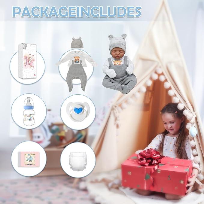 [WOOROY] Reborn Baby Doll New Released - 18 In Real Life Baby Doll African American Black & Brown Skin Boy, Lifelike Realistic Newborn Baby Doll with Soft Cloth Body, Birthday & Christmas Gift Set with Accessories for Kids Aged 3+ girl toy