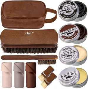 Leather Shoe Shine Kit For Men - 12 count Shoe Polish Kit, Leather Boot Care, Shoe Care Kit As Birthday Anniversary