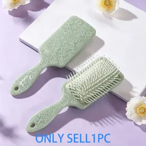 Square Padded Comb, Vintage Pattern Haircut Brush, Wide-Tooth Design for Curly Hair, Single Item, No Heatless Styling Tool
