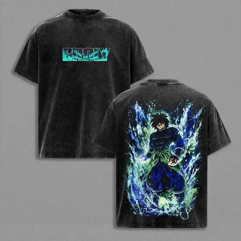 Broly Legendary Super Saiyan Vintage Washed T-Shirt, Dragon Ball Z Vintage Anime T-Shirt - Mens Oversized Soft Cotton Graphic Tee, Cosplay Fan Gift, 90s graphic good tees Casual American Short Sleeve Unisex T-shirt,Gym & Streetwear