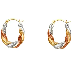 14K Gold Tri Color Hollow Hoop Earrings
