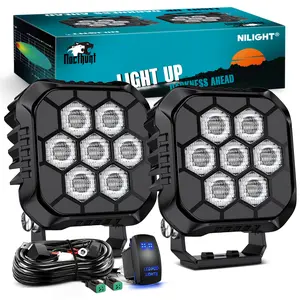 Nilight LED Pod  2PCS 3.8 Inch 45 W Square Driving  9 LED Hyper Flood Beam Offroad  Work  w/16 AWG Rocker Switch Wiring Harness Kit for Truck Motorbike Boat ATV UTV road light  dealsforyoudays