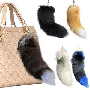 Huge Fluffy Faux Fur Fox Tail Keychain Bags Charm Pendant Keyring Cosplay Tail Cute Animal Tail Keychain for Women Girl
