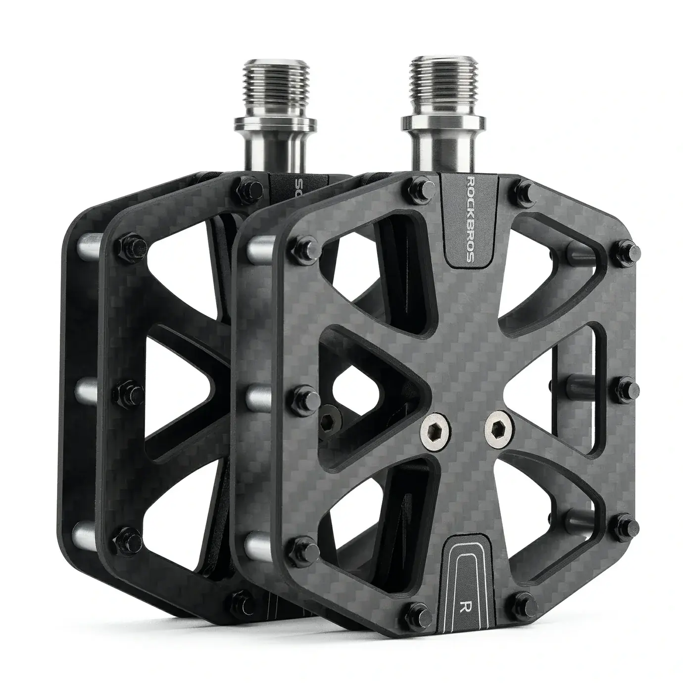 ROCKBROS Carbon Fiber Cycling Accessories Bike Pedals, Lightweight 3-Bearing, Non-Slip, 9/16" Wide Flat, Pedal Set Components & Parts ROCKBROS Carbon Fiber Cycling Accessories Bike Pedals, Lightweight 3-Bearing, Non-Slip, 9/16" Wide Flat, Pedal Set Components & Parts