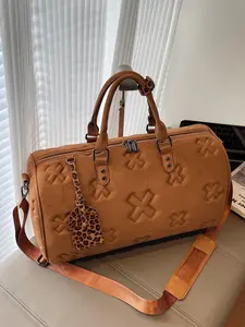 4 Styles of Embossed Leopard Print Charm Travel Bags | Trendy Street Style | Large Capacity + Suede Texture | For Fitness Enthusiasts / Short - term Trips