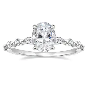 925 Silver 3ct Oval Cubic Zirconia Solitaire Promise Ring Queen Geometric Rhinestone Fashion Engagement European Luxury Stone Rings Set