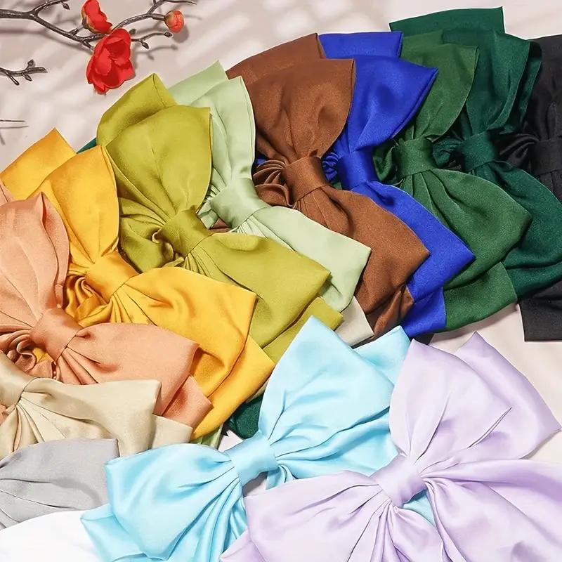 12PC Oversized Satin Hair Bows with Long Tail Ribbon French Barrettes for Women Girls Elegant Hair Accessories Bowknot Clips