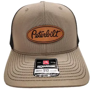 Peterbilt Genuine Richardson 112 Trucker Style Cap Laser Engraved On Top Grain Leather Retro Trucker 6 panel Cap.