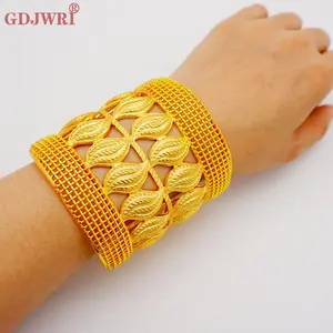 Wide Bracelet Gold Color Bangles For Women Accessories Bride Bracelets Indian Ethiopian France African Dubai Jewelry Gifts