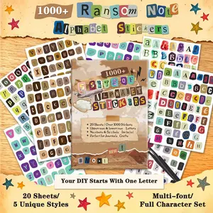 1000+pcs Alphabet Stickers for Scrapbooking, Journals, DIY Crafts, Vintage Ransom Letters, Uppercase/lowercase, Numbers, Symbols, Matte Paper