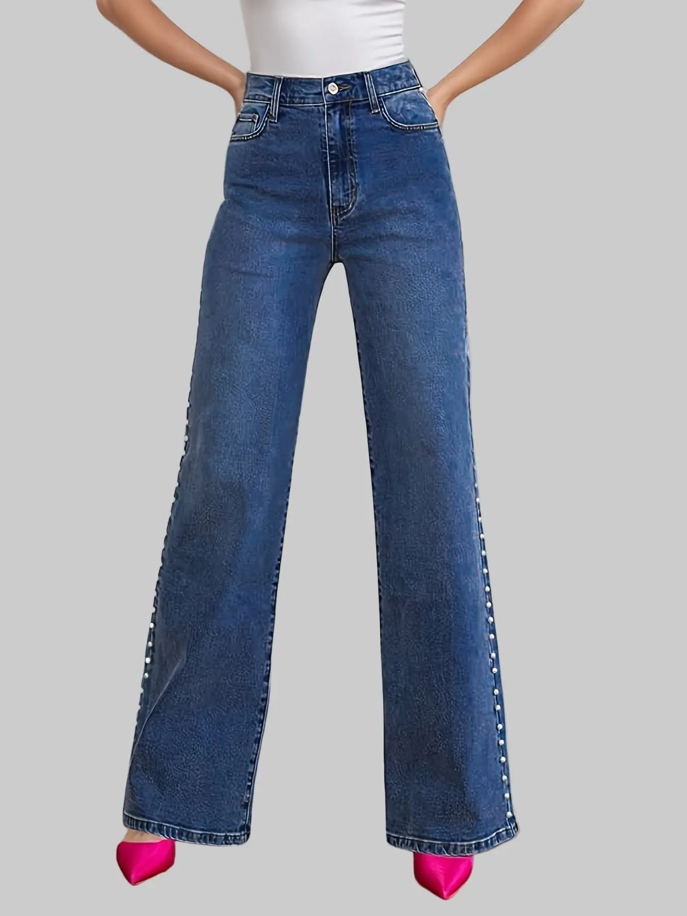 The Pearl-Trim High-Waist Straight-Leg Jean