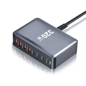 SITONG 320W GaN III 8 Ports USB C Fast Charging Station Hub Block Portable Wall PD Charger Power Adapter with 4 USB-C + 4 USB-A 100W Port for MacBook Pro/Air iPhone 15 14 13 12 11 Galaxy S24 S23