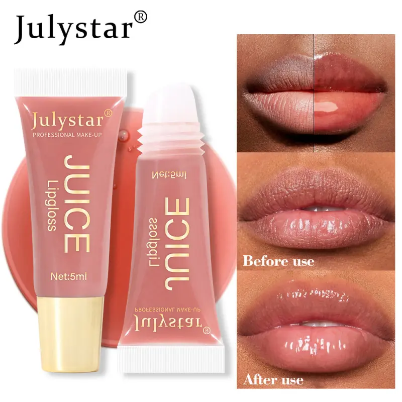 Julystar Juice Hydrating Lip Gloss, 6 Fruit Scents, Long-Lasting Glassy Lips, Moisturizing Lip Balm, 5ML, Gel Form, No Alcohol