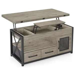 Sikaic 40in Lift Top Coffee Table Grey Wooden Tabletop