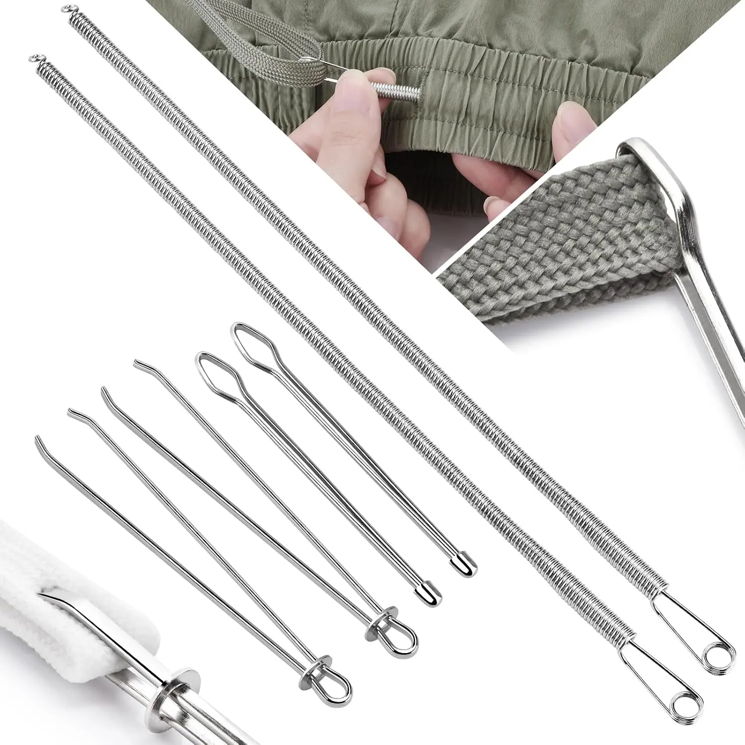 6 Pcs Drawstring Threader Tool, Spring Drawstring Tool, Clips Draw String Threader Tool for Hoodie String Threader Pants Shorts Shoes Sweatpants Bag