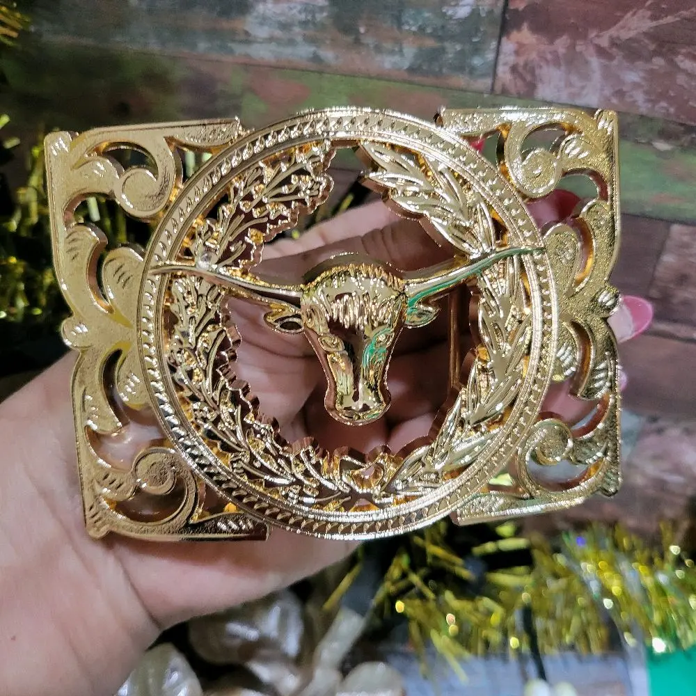 Longhorn Belt Buckle rose tone western buckle 7x 3.5 inches