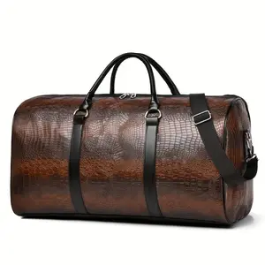 Vintage Crocodile Pattern Duffel Bag | Retro Style | Large Capacity | | Black & Dark Brown | Versatile Travel Tote with Shoulder Stra