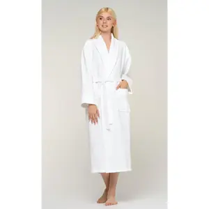 Turquaz Turkish Cotton Waffle Velour Shawl Robe Women White