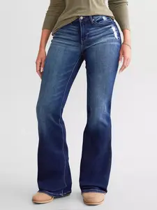 Women's High Waist Elastic Wide Leg Jeans, Bell Boot Cut Design with Pockets, Tummy Control Hip Lift, Fashionable Denim Jeans