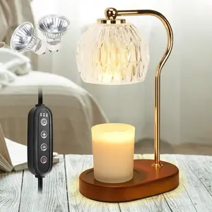 Candle Warmer Lamp with Timer & Dimmer, Electric Candle Warmer Light for Bedroom, Wax Melts Warmer for Candle Jars, Home Decor Beside Lamp Gifts for Women (2 x GU10 Bulbs Included, Brown)