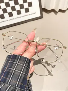 Metal Retro Polygonal Light Blocking Glasses Frame, Cute Bunny Style Eyeglasses, Stainless Steel Frame, All Seasons Wear