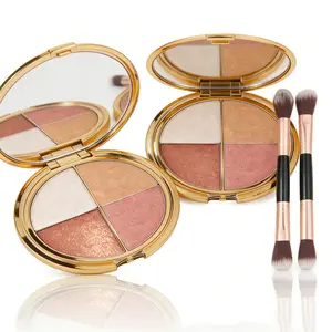 Women's Highlighter & CheekPaletteGlowjiuHighlighter&Cheek Palette with Brush, a 4-in-1Multi-FunctionalMakeupPalette S forHighlighter,Eyeshadow,Blush, Contouring, andFoundation