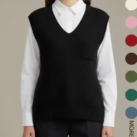 Women's Plain Basic V Neck Knit Sweater Vest, Casual Fitted Sleeveless Knitwear Top for Daily Wear, Ladies Clothes for Fall & Winter, Womenswear