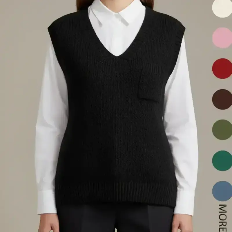 Women's Plain Basic V Neck Knit Sweater Vest, Casual Fitted Sleeveless Knitwear Top for Daily Wear, Ladies Clothes for Fall & Winter, Womenswear
