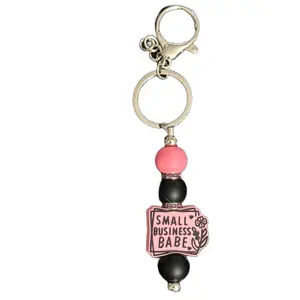 Keychain Small Business Babe Silicone Beads Focal with Rhinestone Colored Spacers Pink Black Beads & "SMALL BUSINESS BABE" Charm