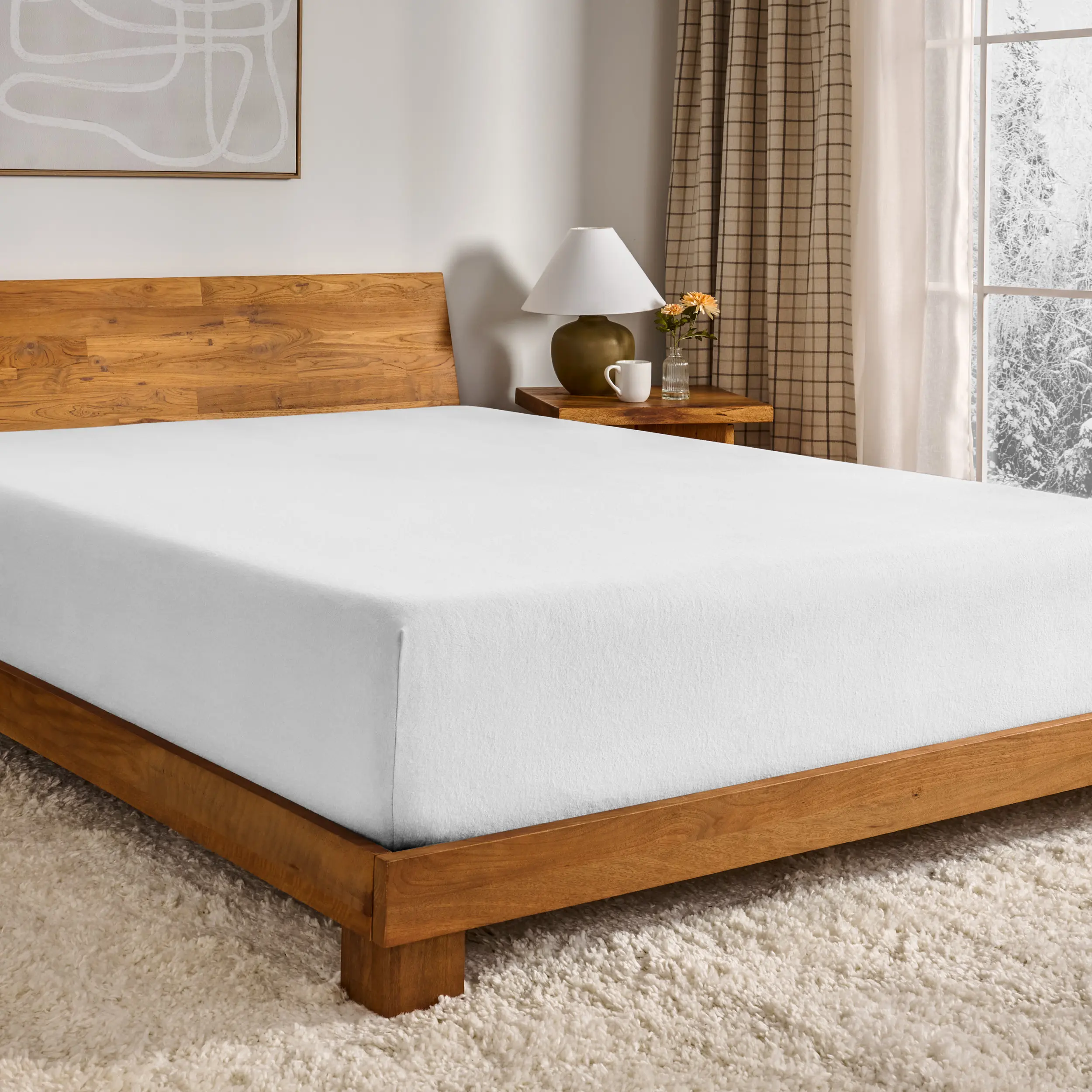 Bare Home Double Brushed Cotton Flannel Fitted Sheet - Fitted Sheets with Solid Design, Skin-Friendly, Quick-Drying, Machine-Washable Bedding for Bedroom Use, Dries Quickly, Machine Wash