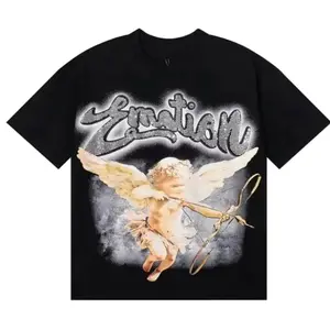 Mixed Emotion Cupid Rhinestone Black Tee Men's High-Quality Streetwear T-shirts QXJ 8PT
