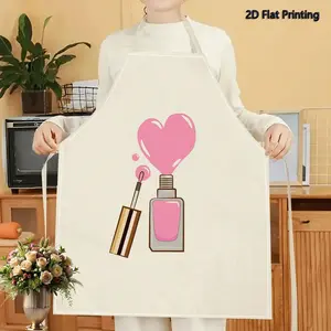 1PC 2D Flat Printed Pink Heart Manicure Valentine Style Apron For Home Cooking, Kitchen Wear, And Cooking Enthusiasts Funny Apron