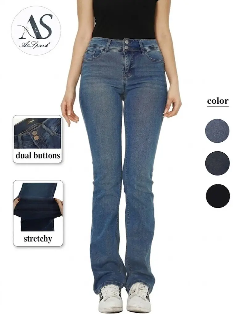 AtSpark Women's High Waist Tummy Control Bootcut Jeans - 72% Cotton Stretch Denim, Fashion Minimalist Essential, Butt Lift Curvy Fit, Basic Vintage Leg, Plus Size Casual Everyday Cowgirl Outdoors Bottoms with Button Closure, Women's Fashion, Fashion Appar