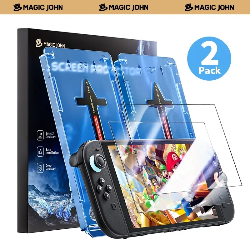 NEW - MAGIC JOHN Auto-Alignment OneTouch for Nintendo Switch 2 Screen Protector 7.9'' 2025 Tempered Glass, Accessories, 30 seconds Installation, Bubbl