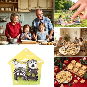 5Pcs Dog Themed Stainless Steel Cookie Cutters, Puppy, Bone & House Shapes, Perfect for Baking & Decorating Cookies, Cakes & Pastries