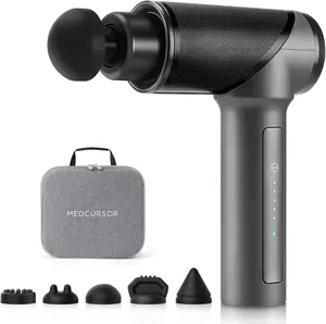 Medcursor Massage Gun High Intensity Brushless Motor Handheld Percussion Deep Tissue Massager with 6 Massage Heads for Sore Muscle and Stiffness Gifts for Father Dad Gray