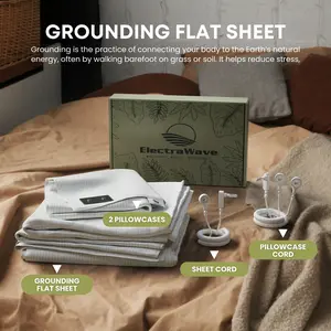 ElectraWave Earth Grounding Sheet + Pillowcases with 7% Silver Fiber 93% Organic Cotton - White - SGS Quality Certified Grounded Well Bed Sheet - Conductive Sheet for Better Sleep