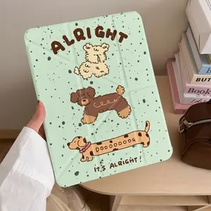 Ins Wind Dog Cute Cartoon Case For iPad 10th 11th A16 10.9 Air 11 13 M2 M3 Mini 6 Pro 11 7th 8th 9th 10.2 Air 4 Air 5 10.9 Pro 12.9 Samsung Galaxy Tab Redmi Xiaomi Pad  Huawei MatePad Auto Sleep Awake Pencil Slot